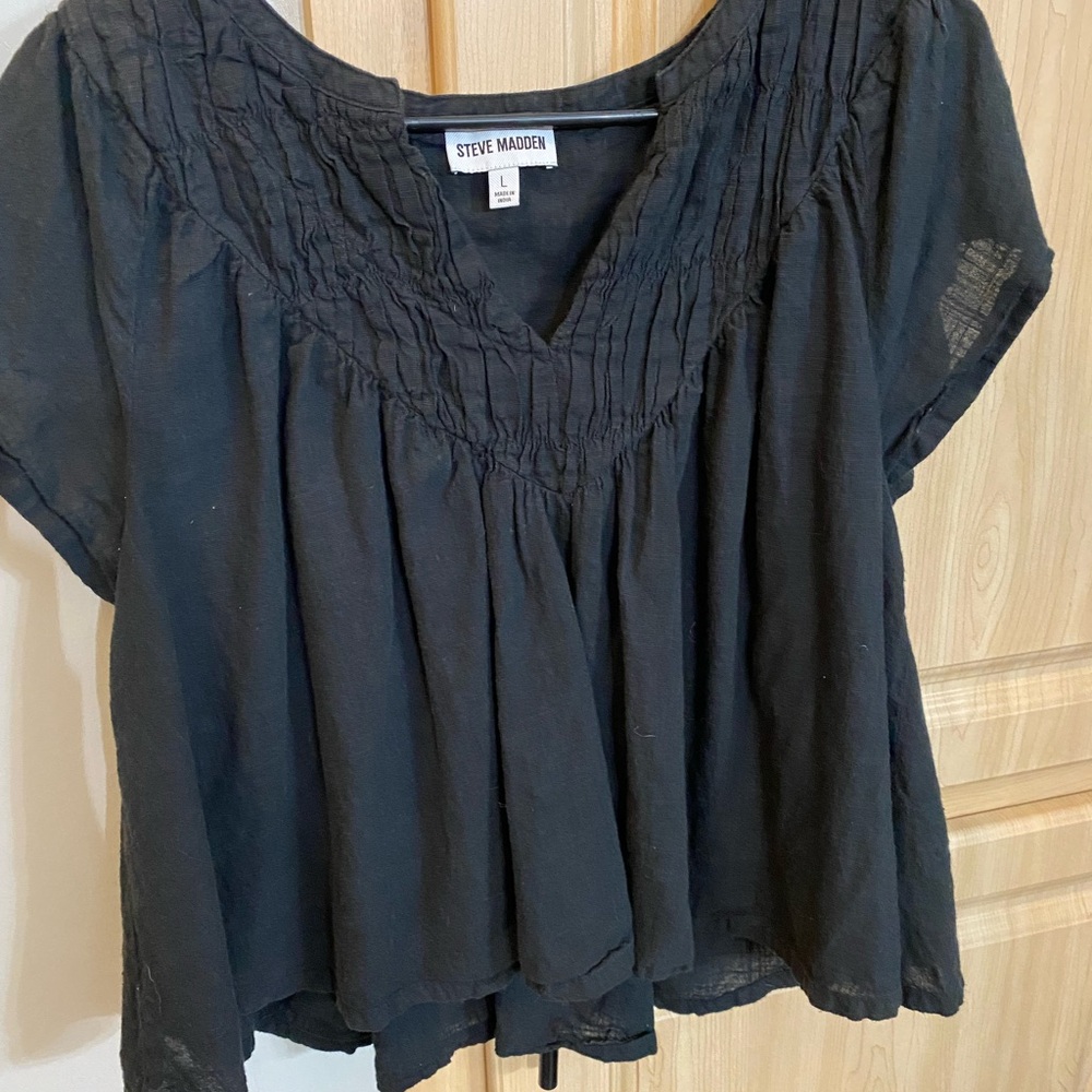 Steve Madden Blue Flutter Sleeve Blouse